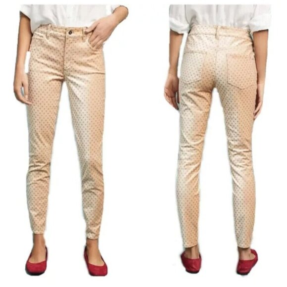 Anthropologie Pilcro the Letterpress Polka Dot Velvet Skinny Pants Peach Size 25 - Picture 1 of 8